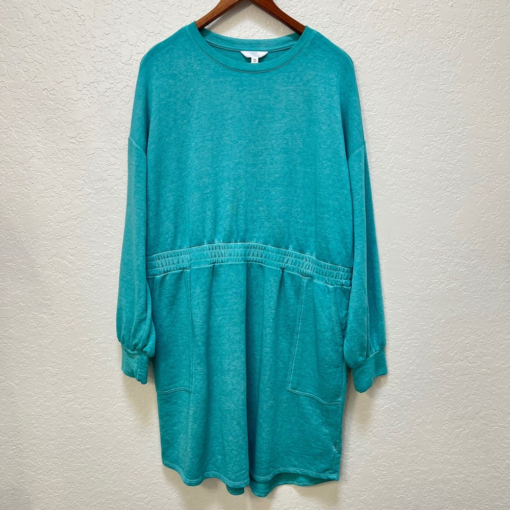 Time and Tru Womens XXL Teal Long Sleeve Elastic Waist Sweatshirt Dress Pockets